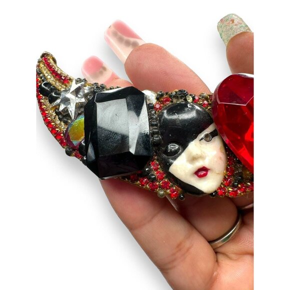 Wendy Gell Art Choker Necklace Red Heart Dollface Bib One of a Kind Vintage - Picture 8 of 11